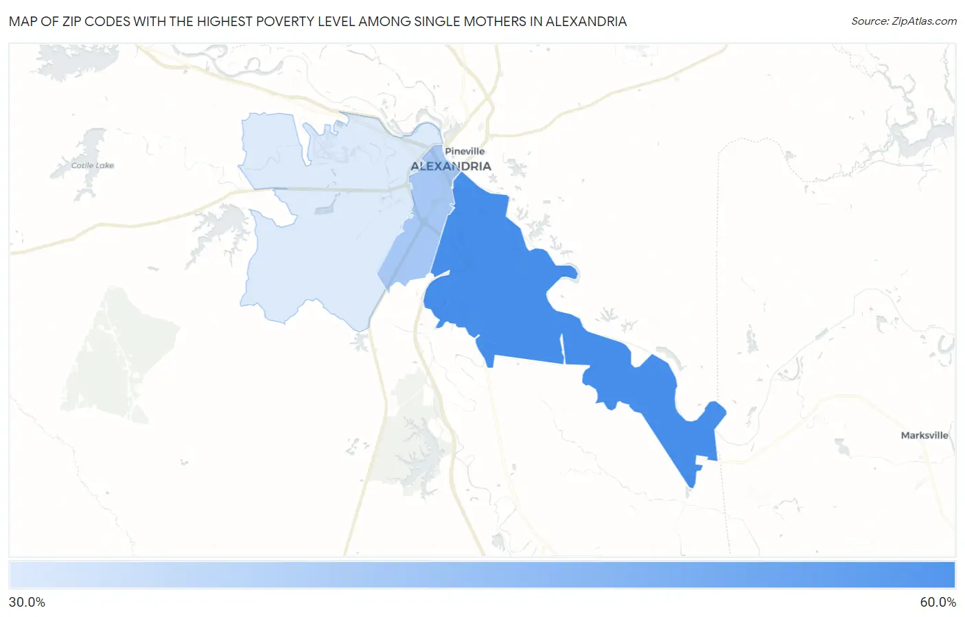 Zip Codes with the Highest Poverty Level Among Single Mothers in Alexandria Map