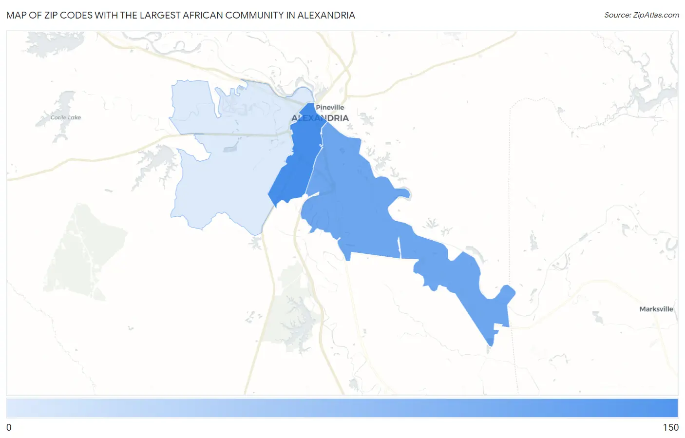 Zip Codes with the Largest African Community in Alexandria Map