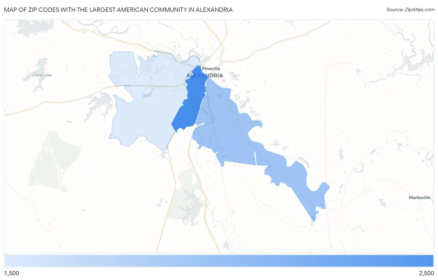 Zip Codes with the Largest American Community in Alexandria Map