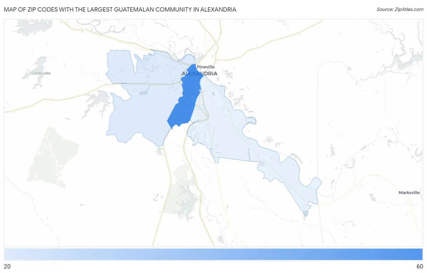 Zip Codes with the Largest Guatemalan Community in Alexandria Map