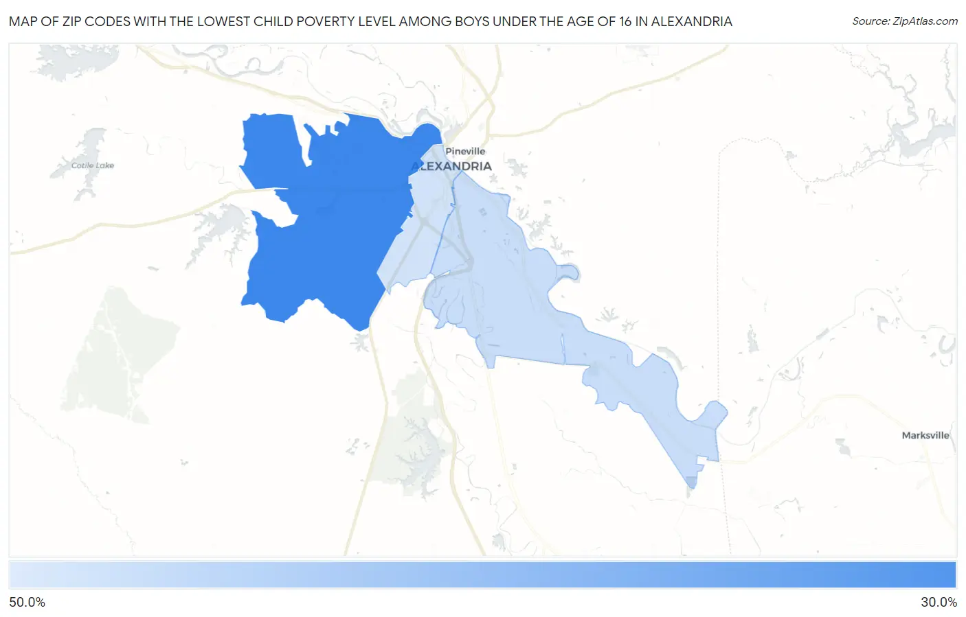 Zip Codes with the Lowest Child Poverty Level Among Boys Under the Age of 16 in Alexandria Map