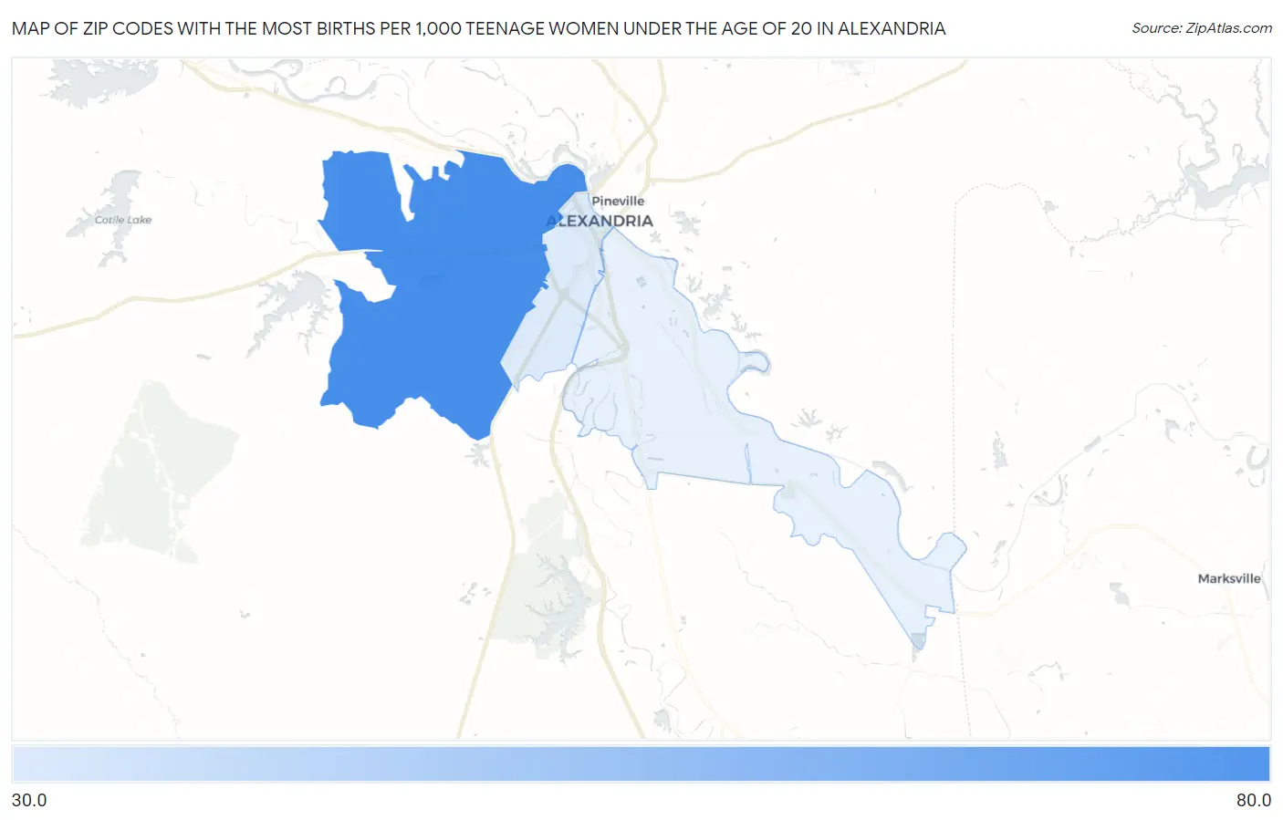 Zip Codes with the Most Births per 1,000 Teenage Women Under the Age of 20 in Alexandria Map