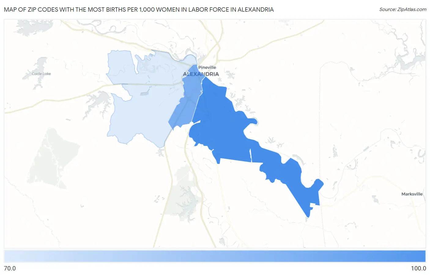 Zip Codes with the Most Births per 1,000 Women in Labor Force in Alexandria Map