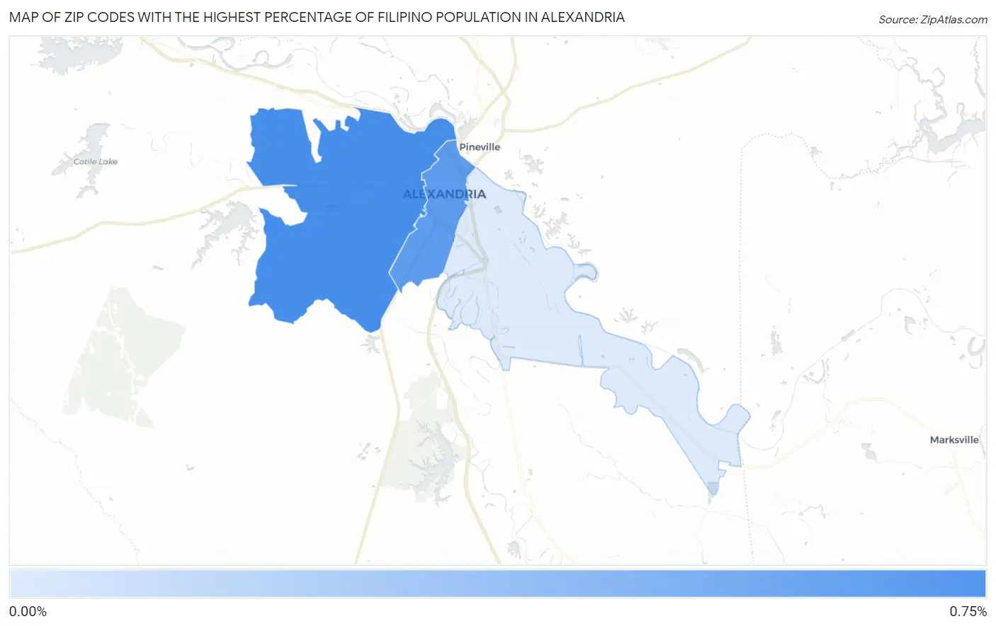 Zip Codes with the Highest Percentage of Filipino Population in Alexandria Map