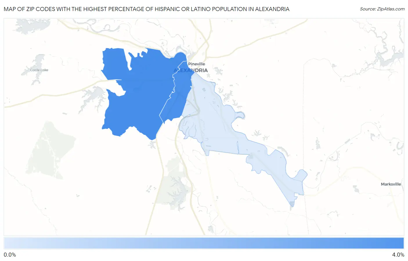 Zip Codes with the Highest Percentage of Hispanic or Latino Population in Alexandria Map