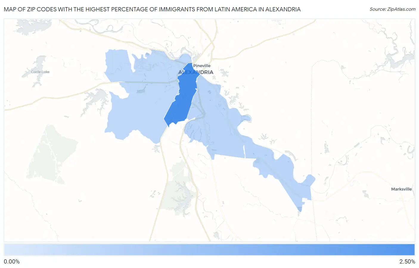 Zip Codes with the Highest Percentage of Immigrants from Latin America in Alexandria Map