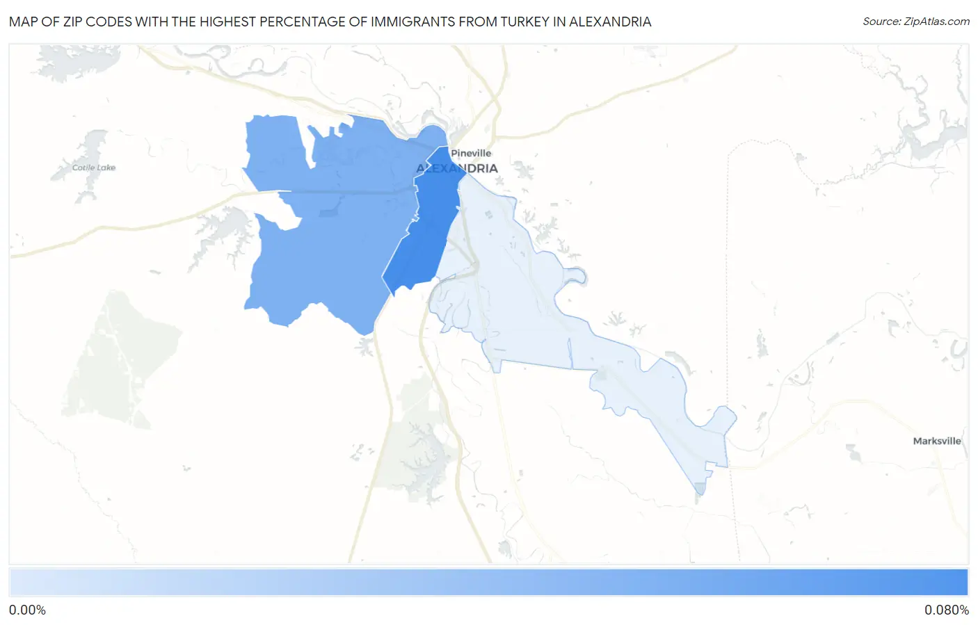 Zip Codes with the Highest Percentage of Immigrants from Turkey in Alexandria Map