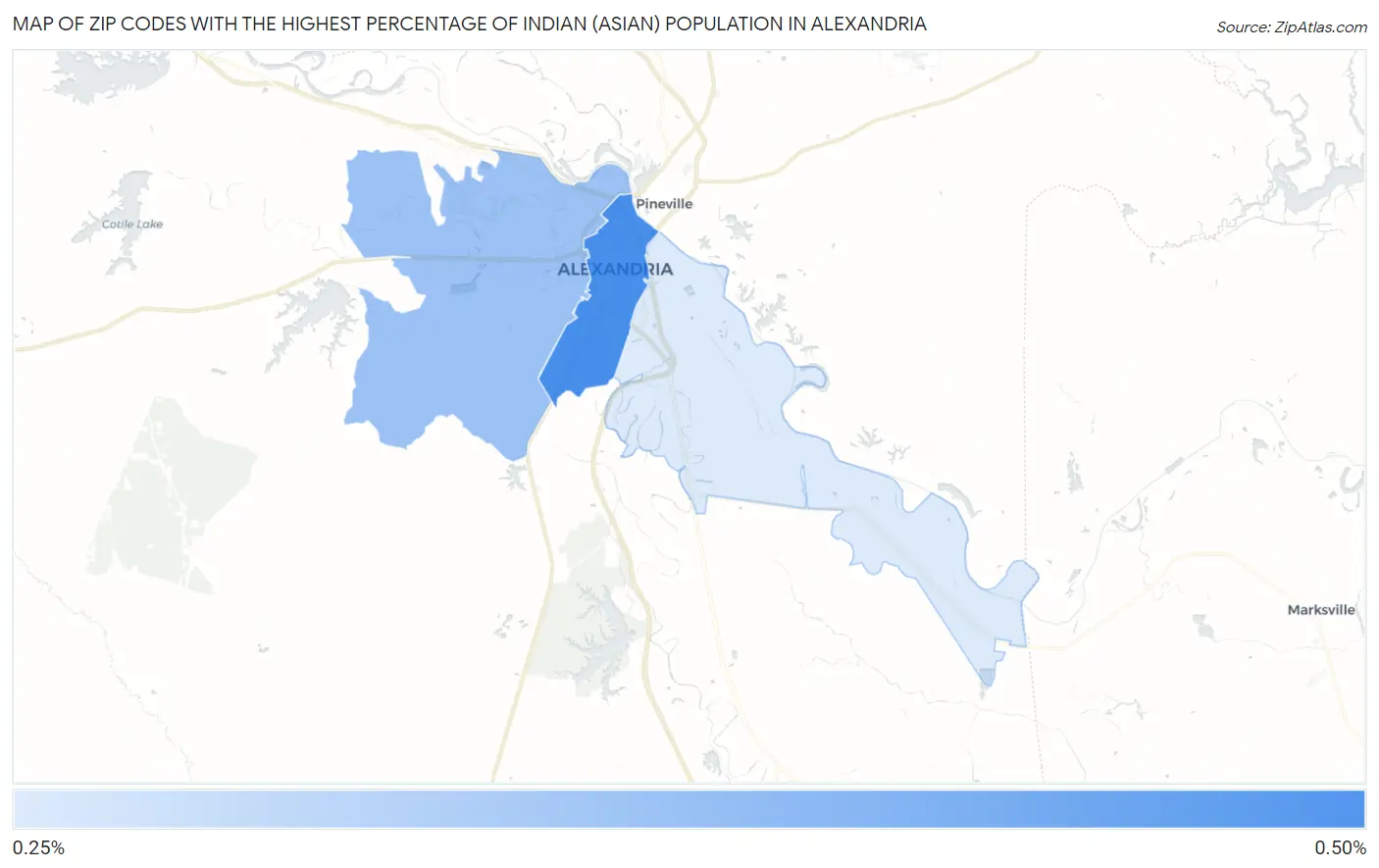 Zip Codes with the Highest Percentage of Indian (Asian) Population in Alexandria Map
