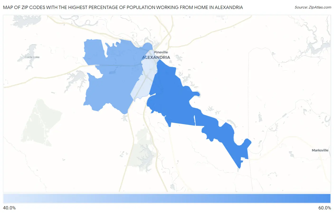 Zip Codes with the Highest Percentage of Population Working from Home in Alexandria Map