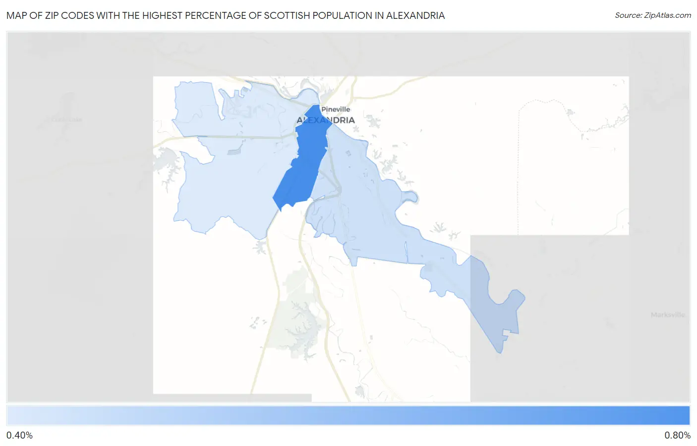 Zip Codes with the Highest Percentage of Scottish Population in Alexandria Map