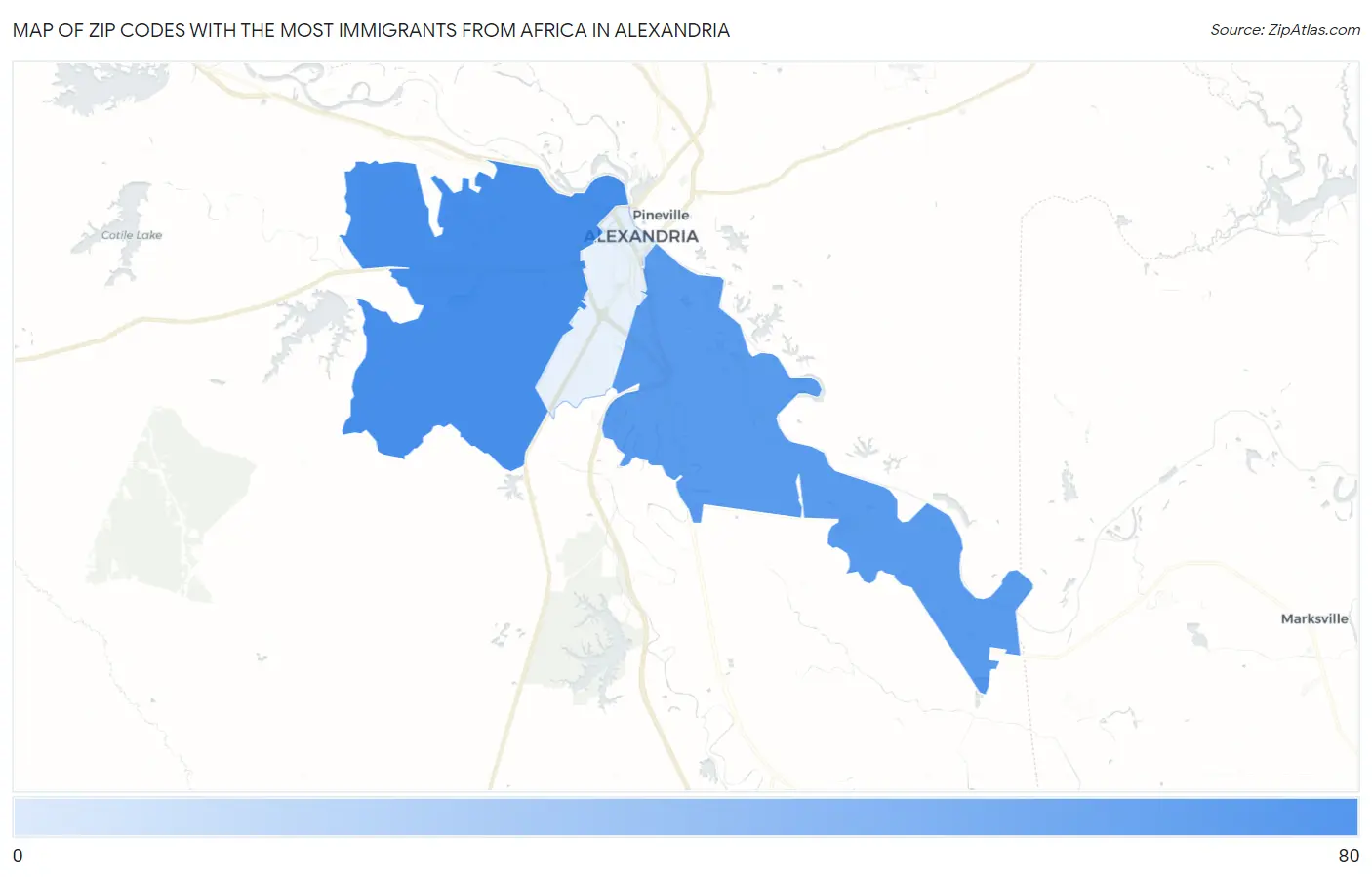 Zip Codes with the Most Immigrants from Africa in Alexandria Map