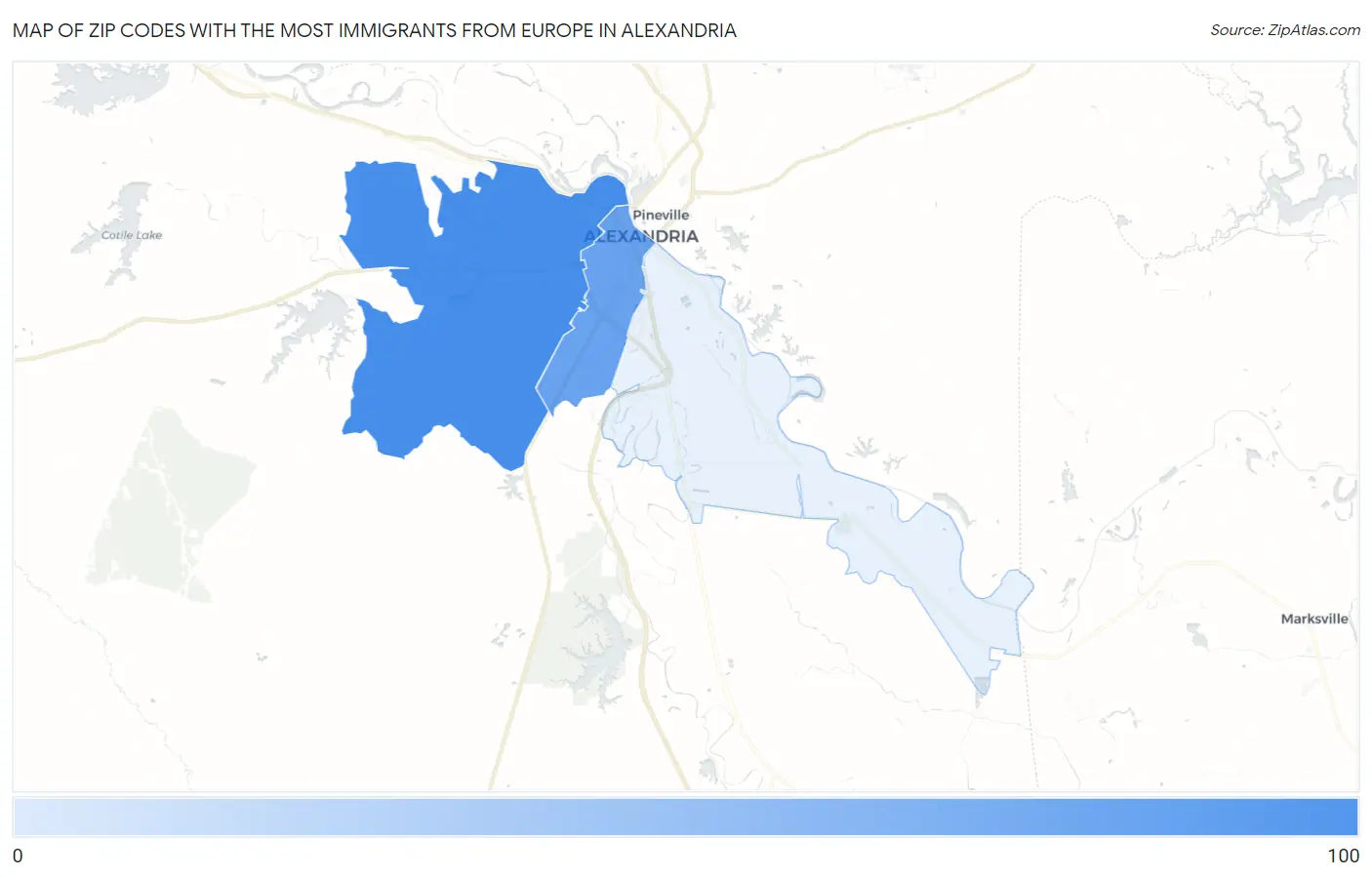 Zip Codes with the Most Immigrants from Europe in Alexandria Map