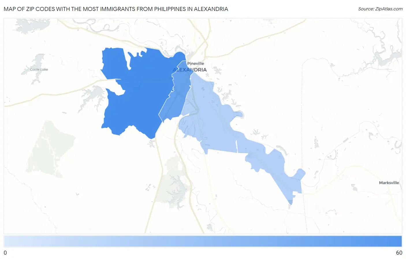 Zip Codes with the Most Immigrants from Philippines in Alexandria Map