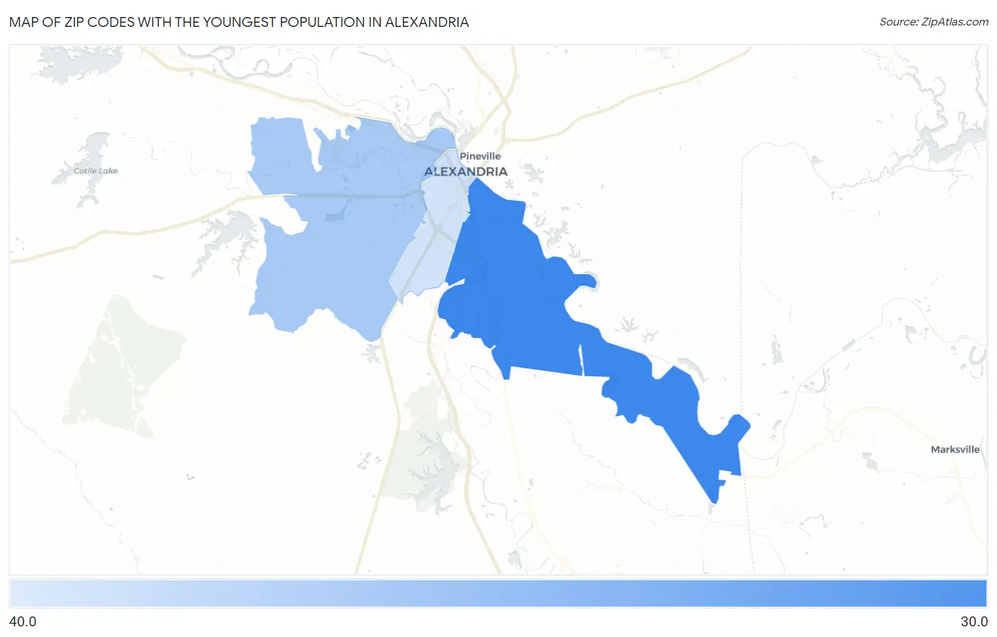 Zip Codes with the Youngest Population in Alexandria Map