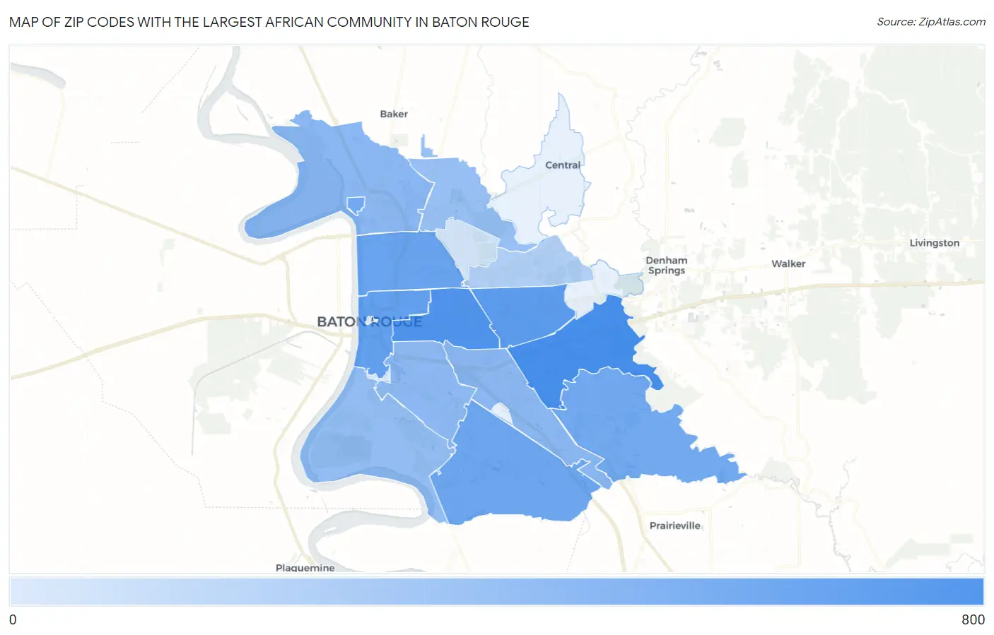 Zip Codes with the Largest African Community in Baton Rouge Map