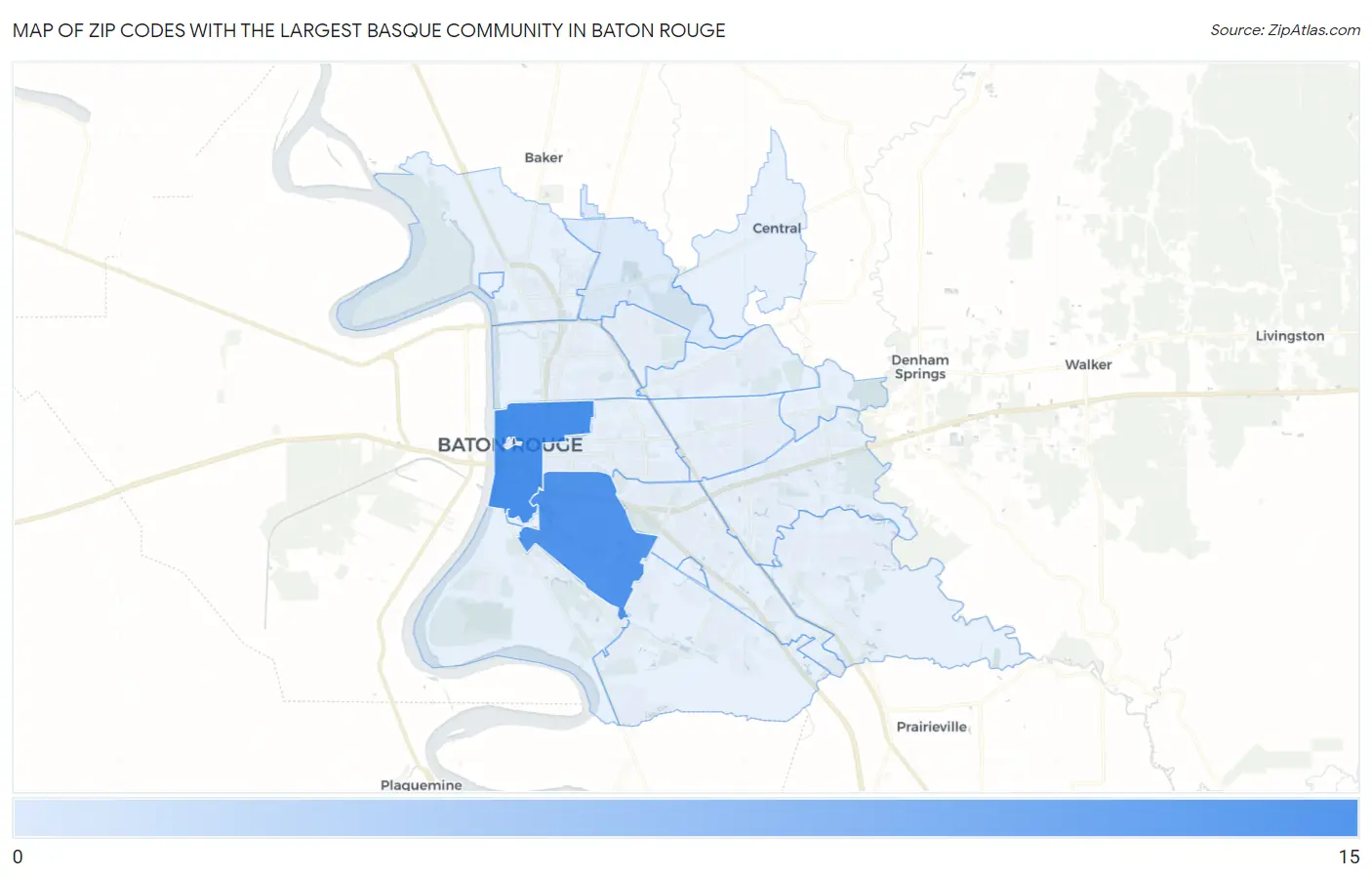 Zip Codes with the Largest Basque Community in Baton Rouge Map