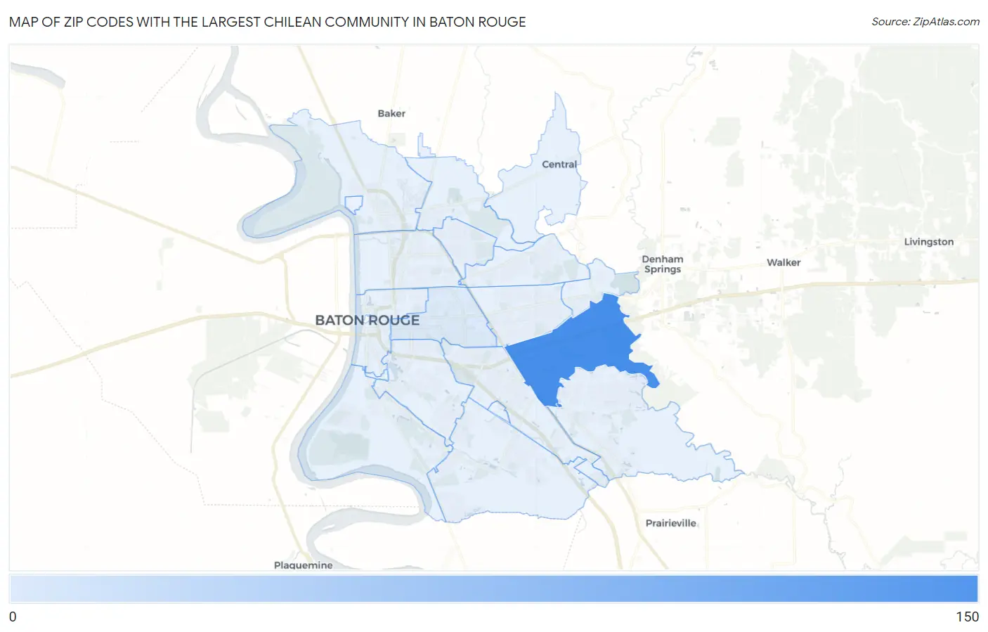 Zip Codes with the Largest Chilean Community in Baton Rouge Map