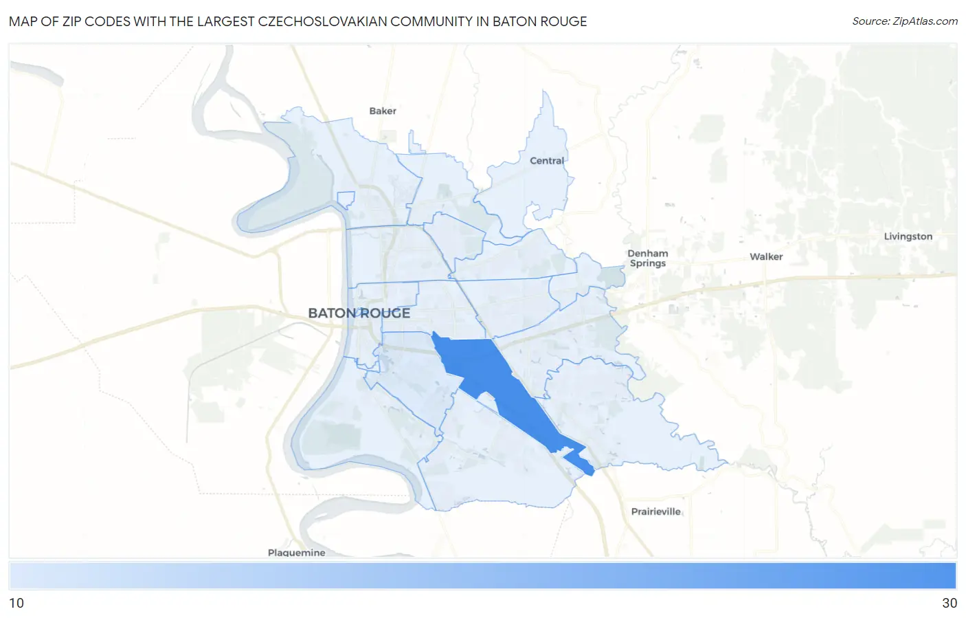 Zip Codes with the Largest Czechoslovakian Community in Baton Rouge Map