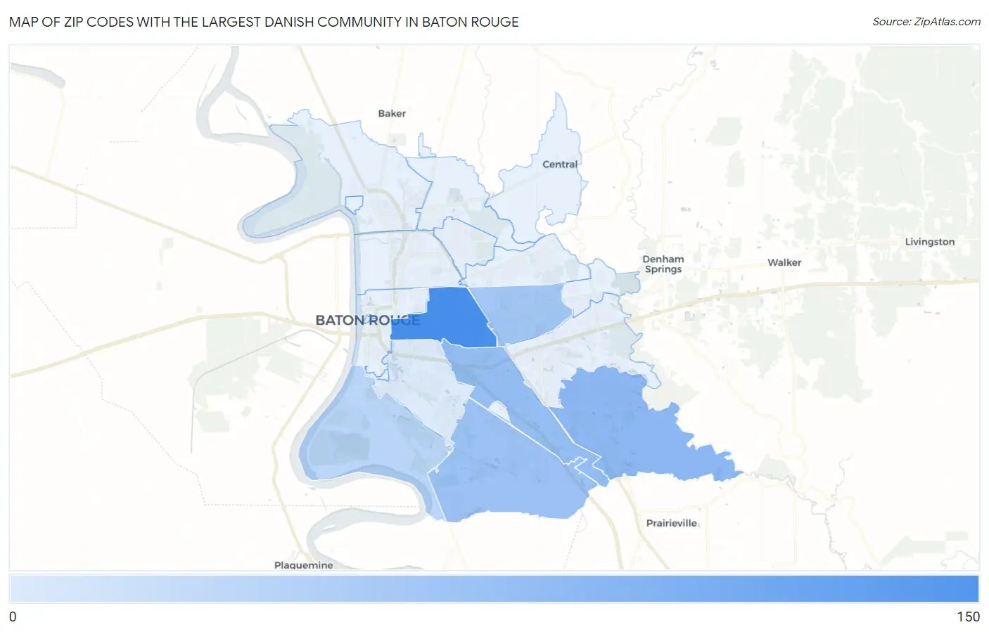 Zip Codes with the Largest Danish Community in Baton Rouge Map