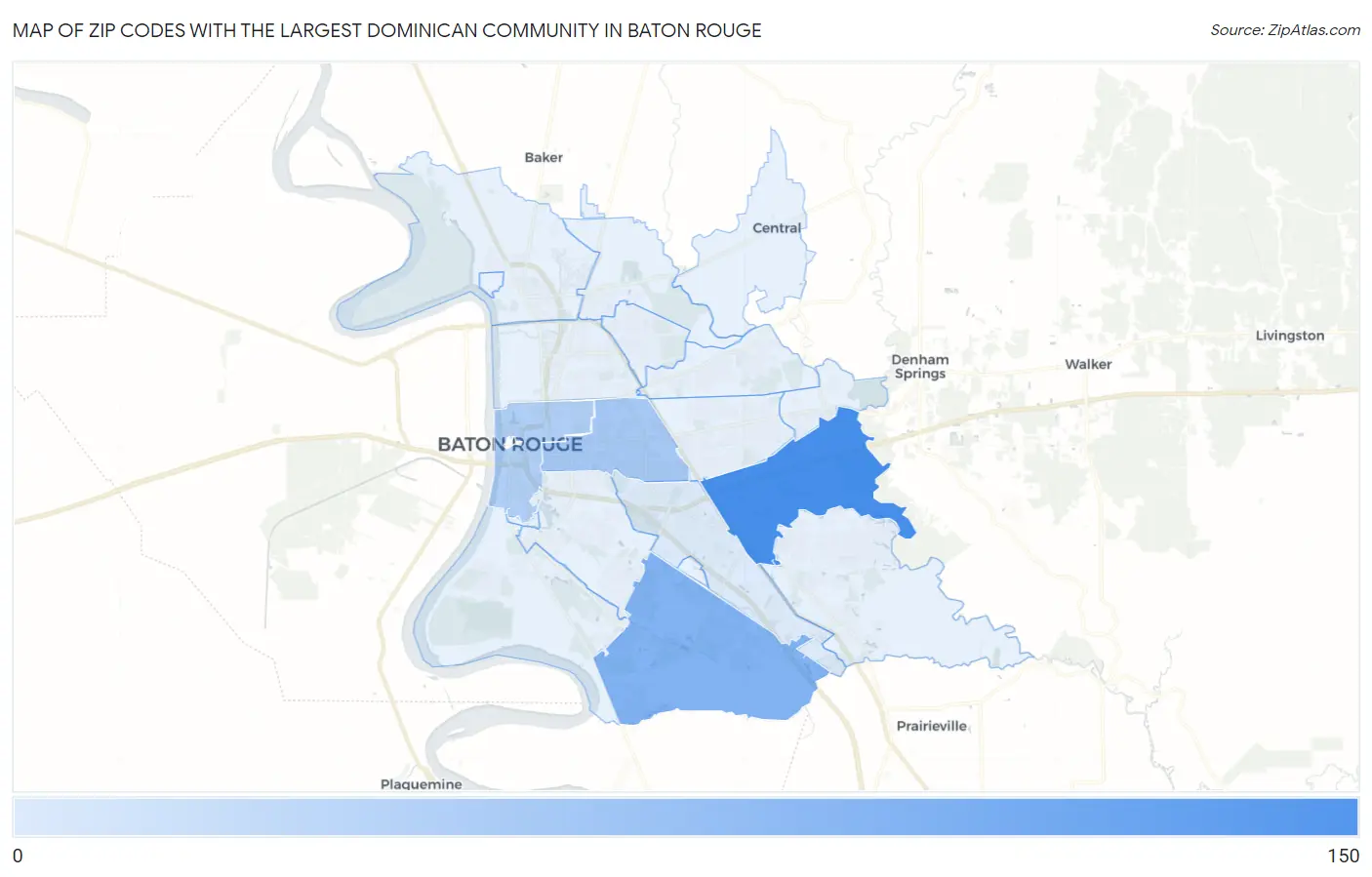 Zip Codes with the Largest Dominican Community in Baton Rouge Map