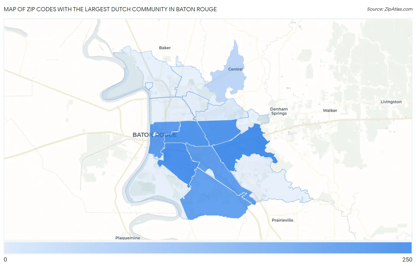 Zip Codes with the Largest Dutch Community in Baton Rouge Map