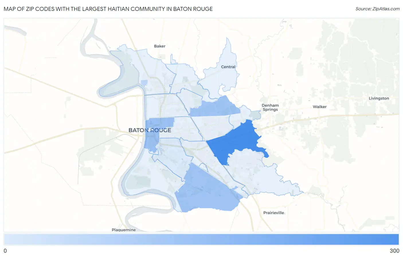 Zip Codes with the Largest Haitian Community in Baton Rouge Map