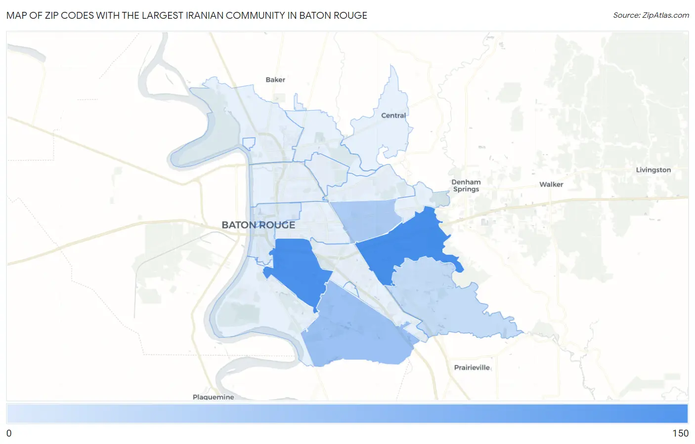 Zip Codes with the Largest Iranian Community in Baton Rouge Map
