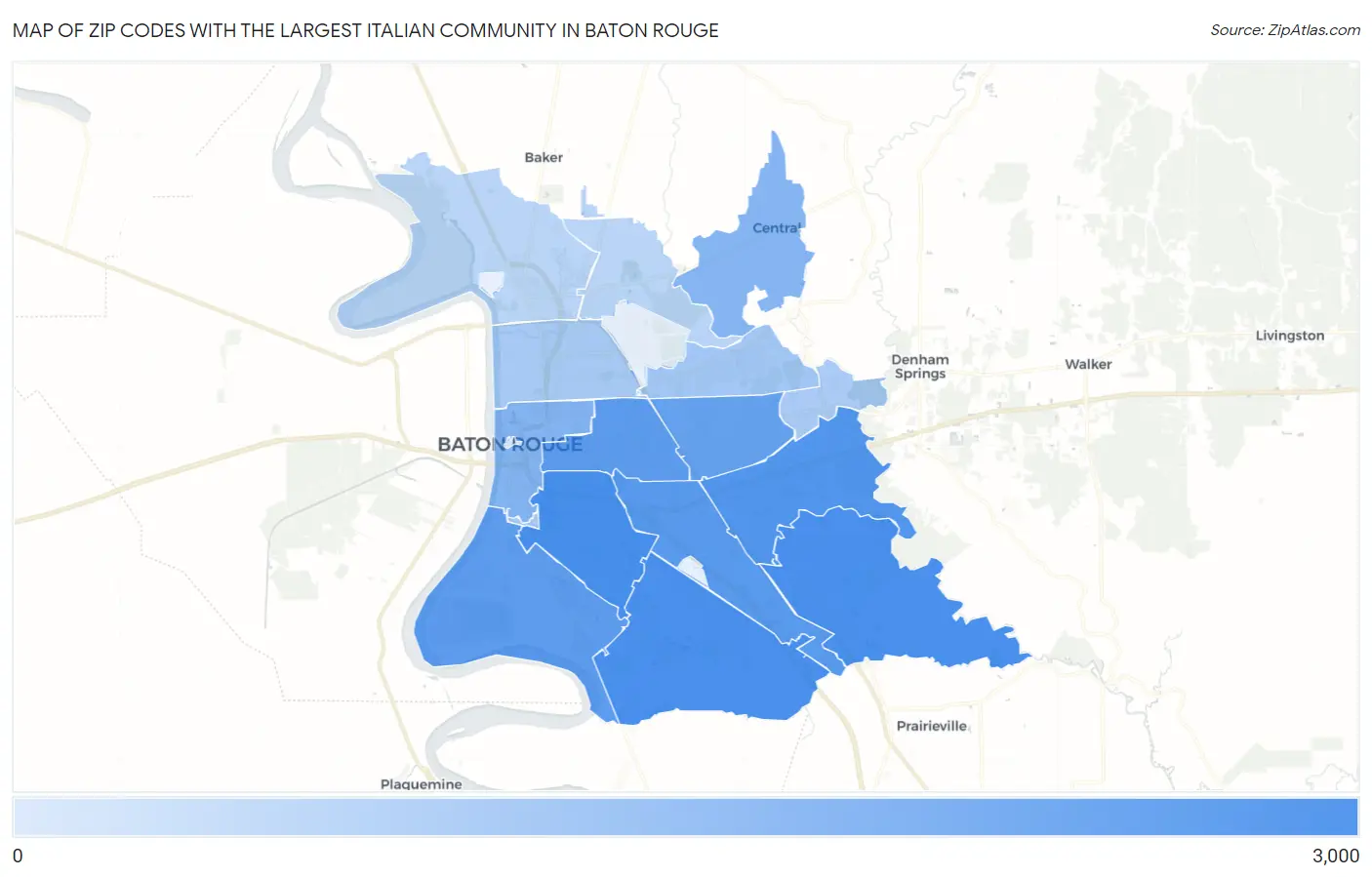 Zip Codes with the Largest Italian Community in Baton Rouge Map