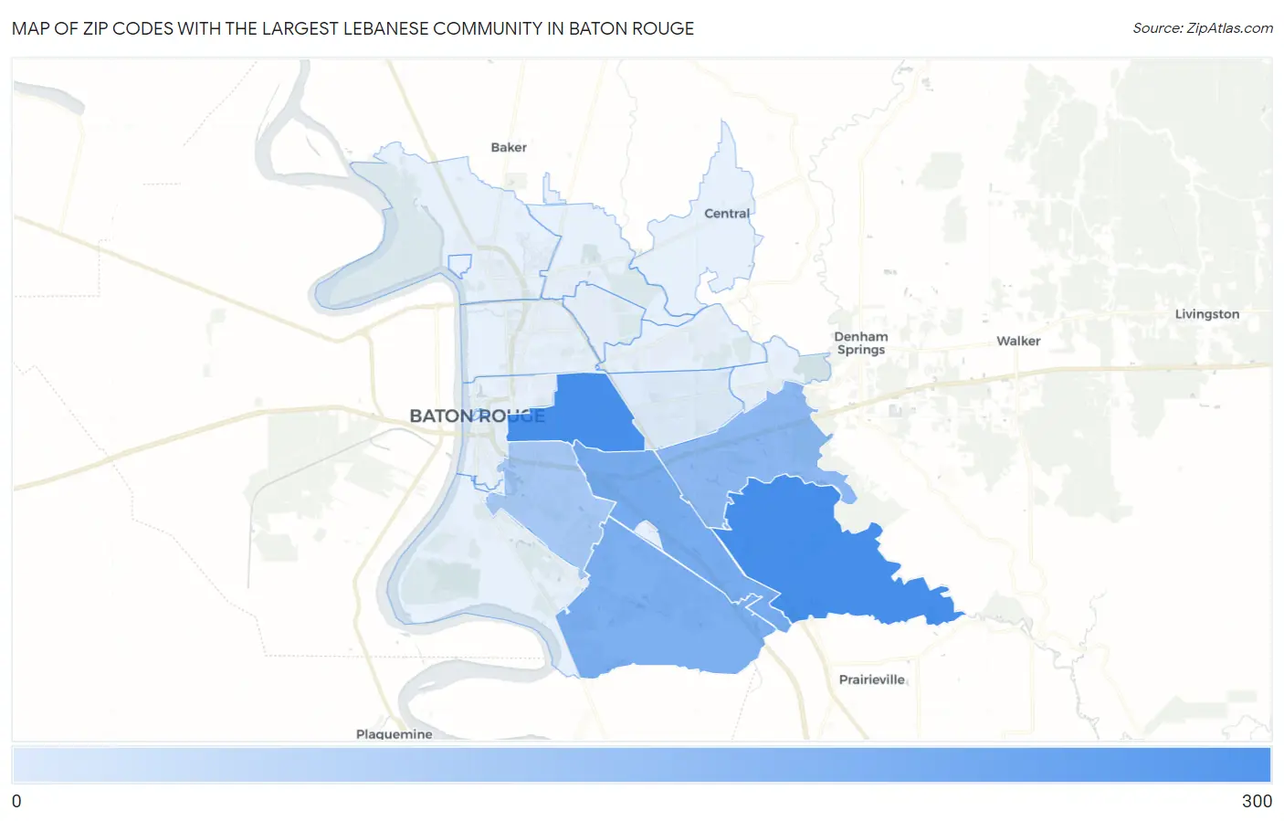 Zip Codes with the Largest Lebanese Community in Baton Rouge Map