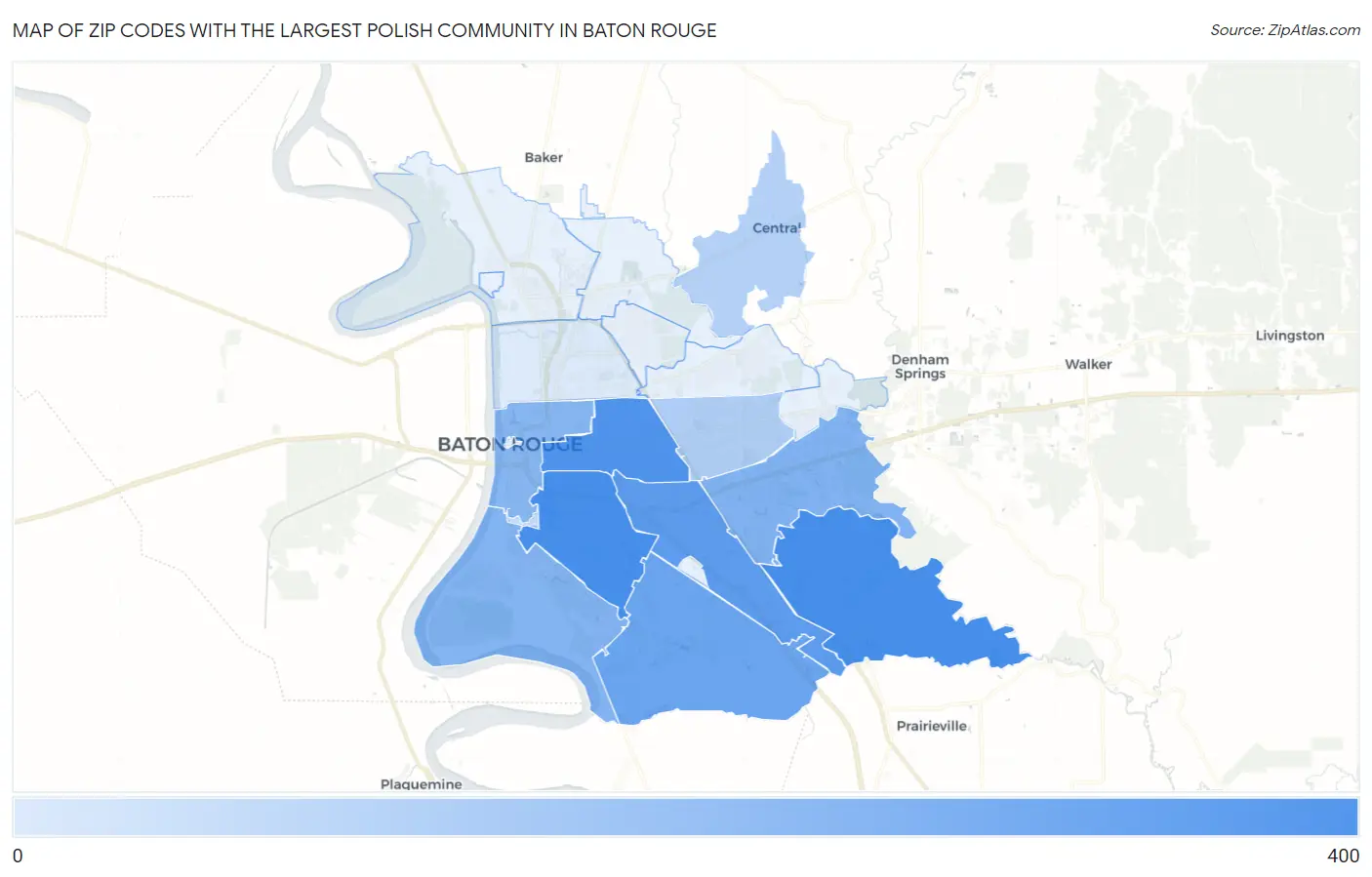Zip Codes with the Largest Polish Community in Baton Rouge Map