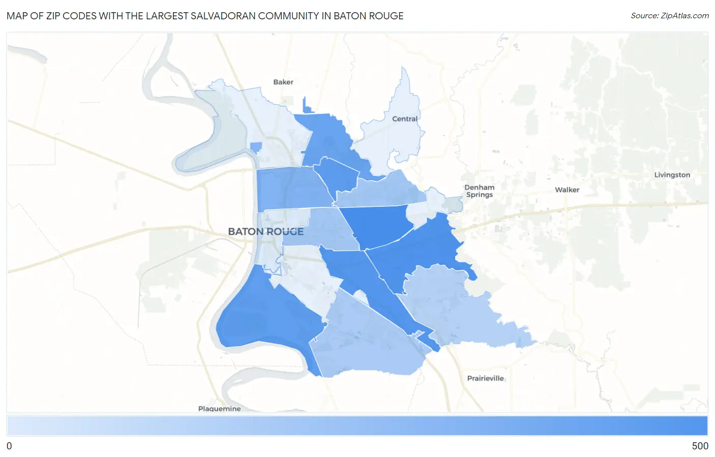 Zip Codes with the Largest Salvadoran Community in Baton Rouge Map