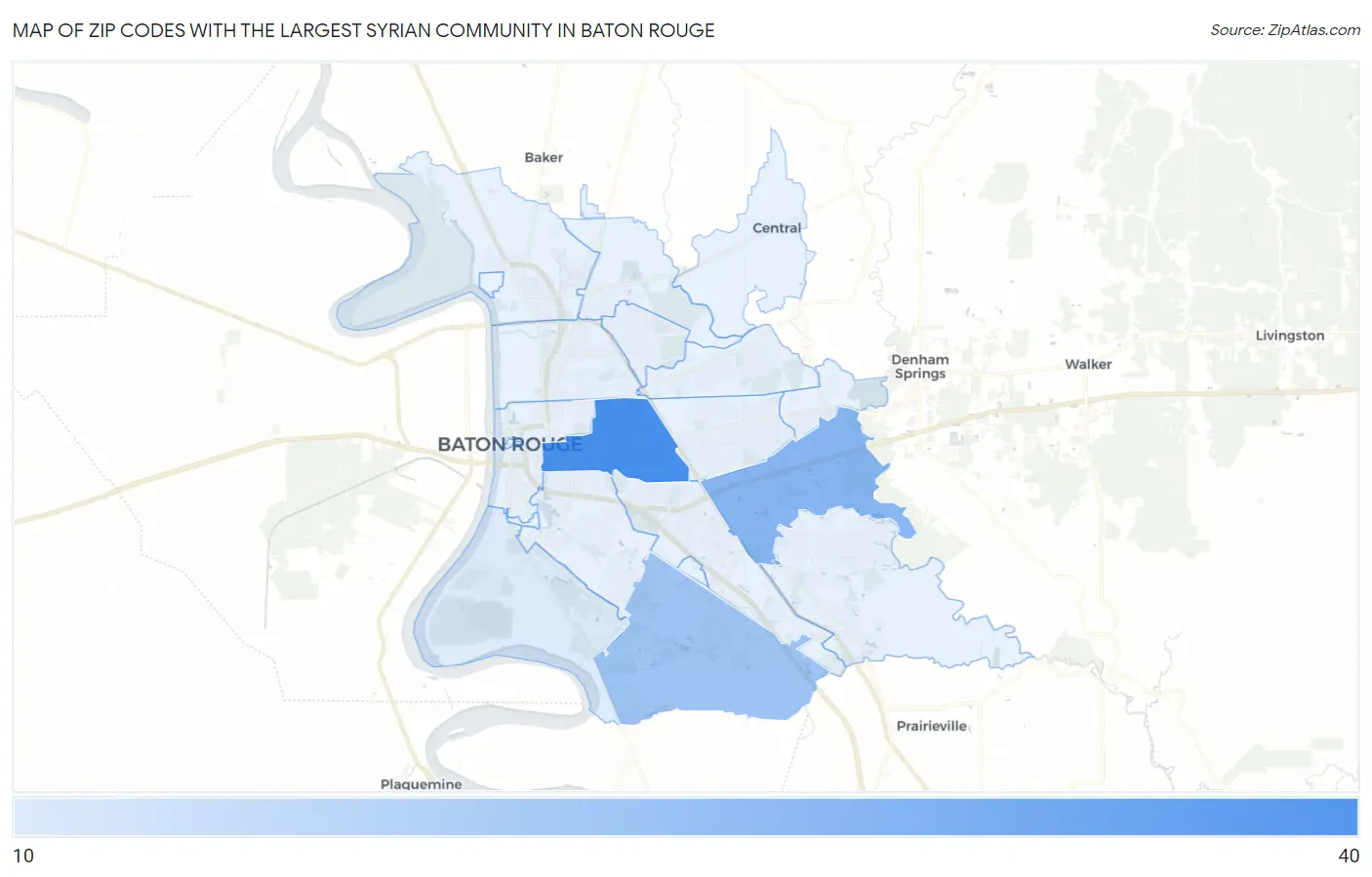 Zip Codes with the Largest Syrian Community in Baton Rouge Map