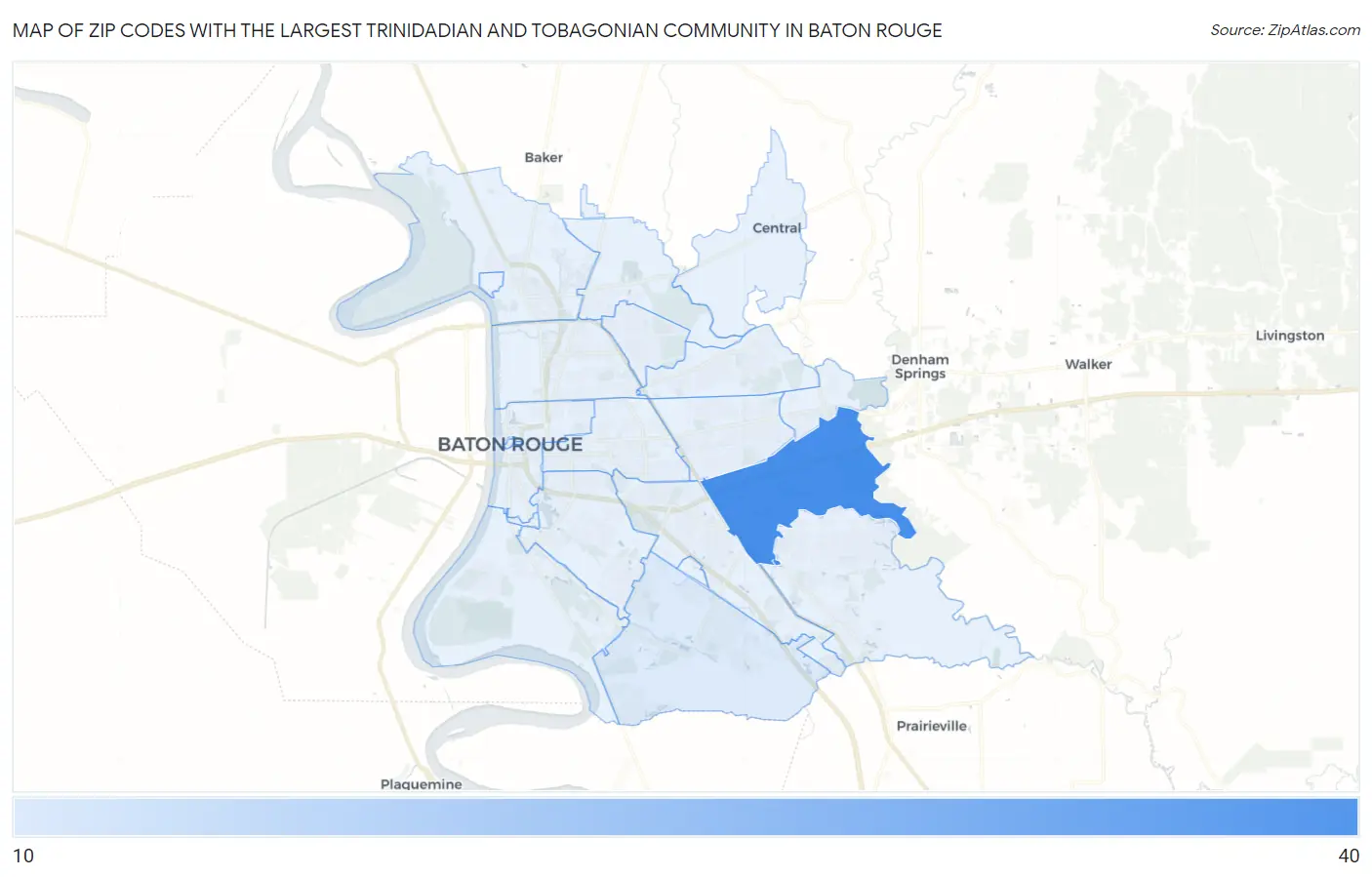 Zip Codes with the Largest Trinidadian and Tobagonian Community in Baton Rouge Map