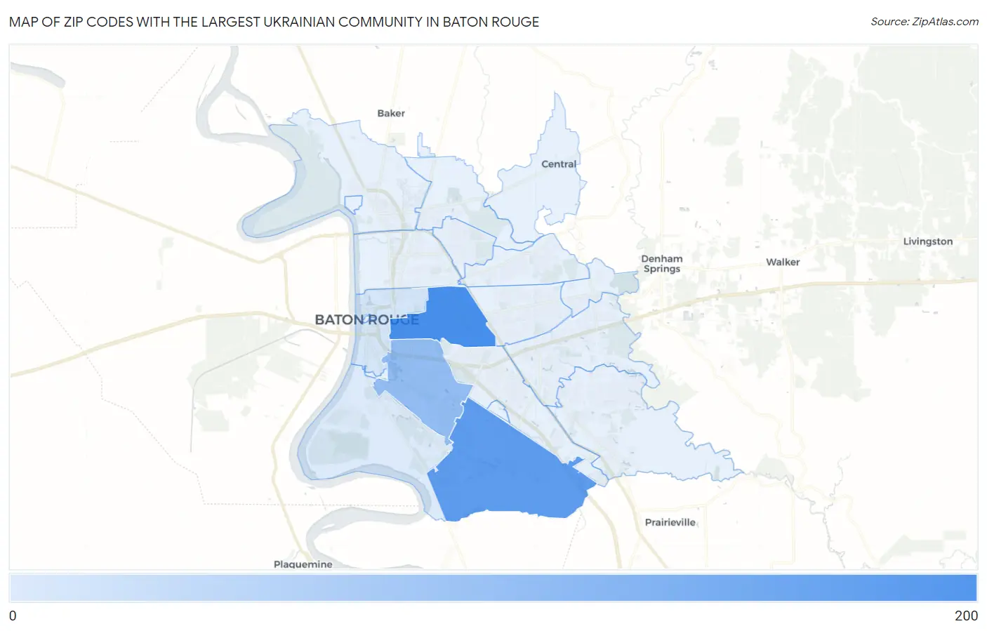 Zip Codes with the Largest Ukrainian Community in Baton Rouge Map