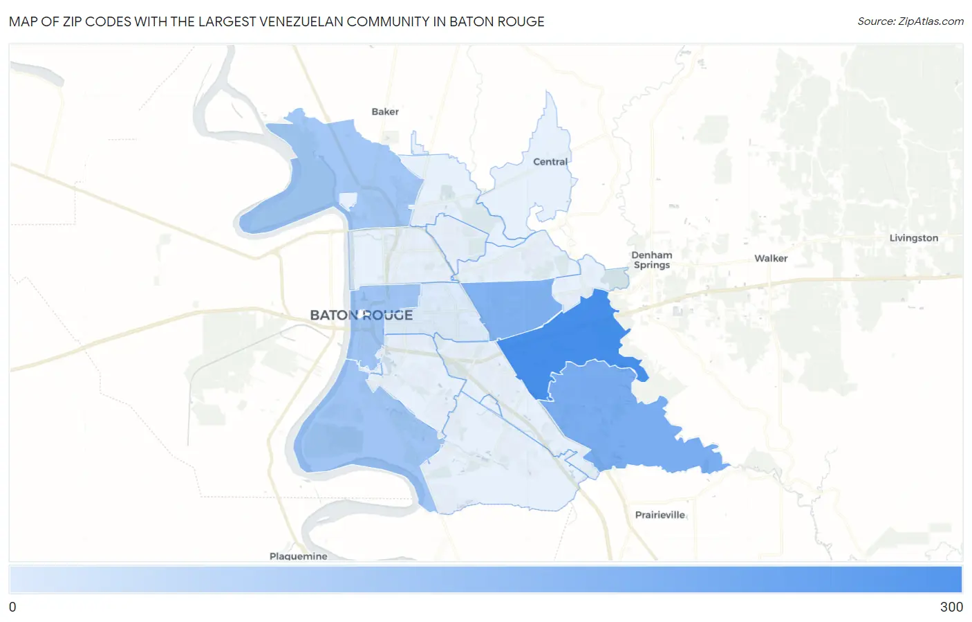 Zip Codes with the Largest Venezuelan Community in Baton Rouge Map