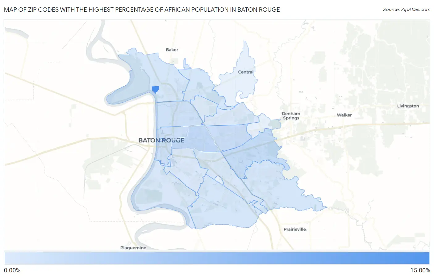 Zip Codes with the Highest Percentage of African Population in Baton Rouge Map