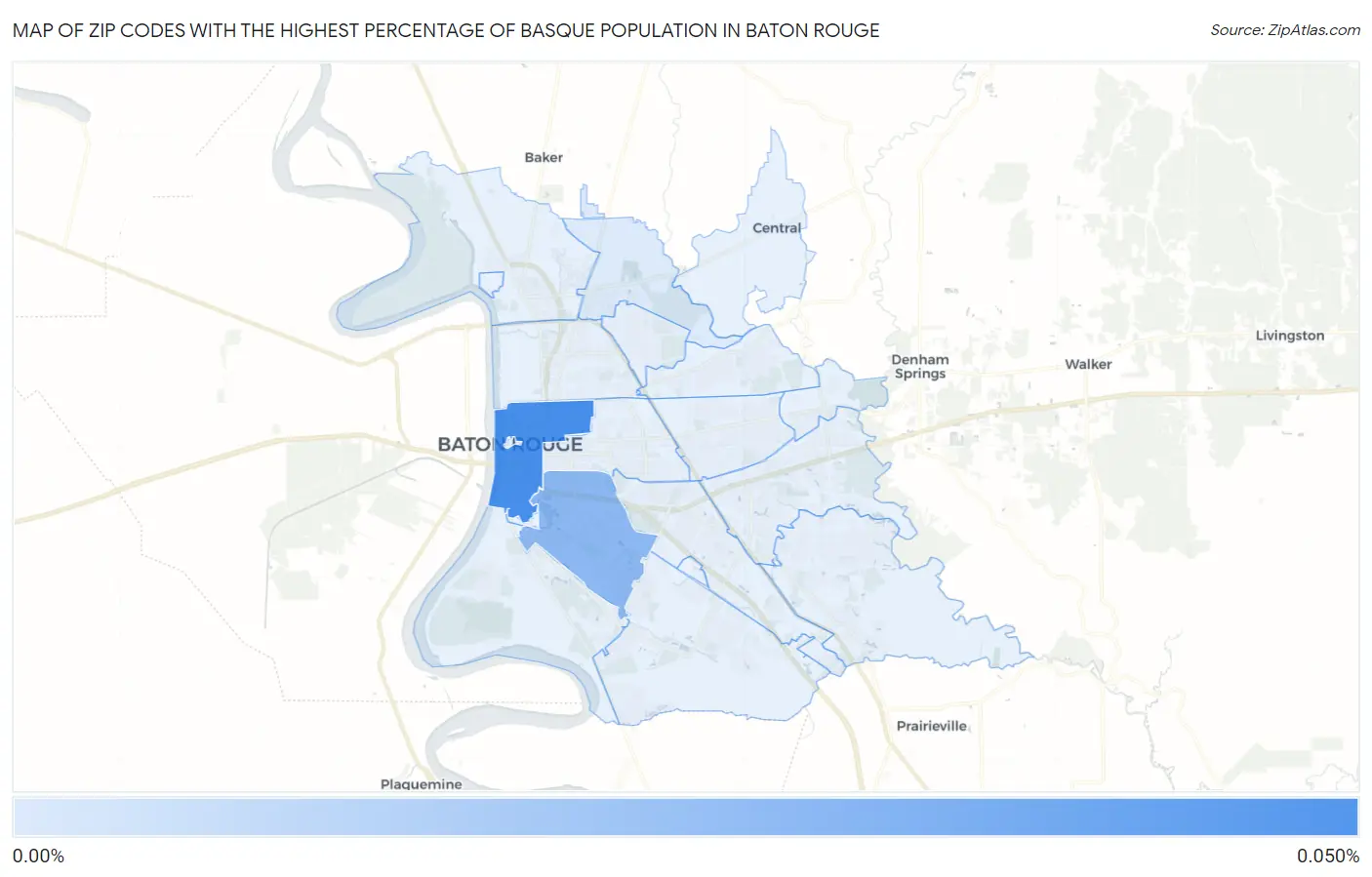 Zip Codes with the Highest Percentage of Basque Population in Baton Rouge Map
