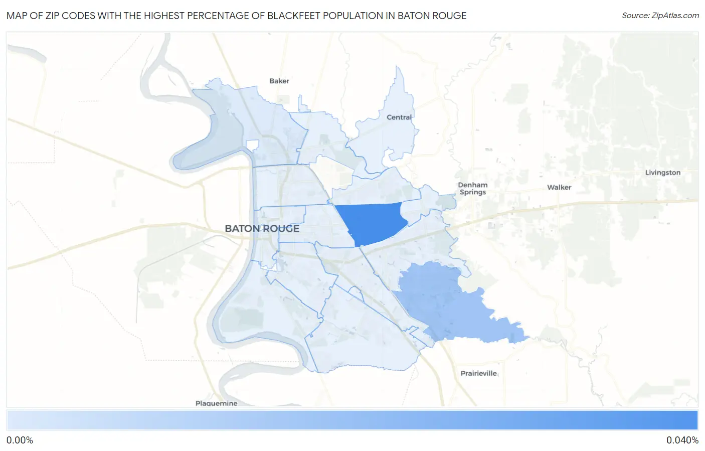 Zip Codes with the Highest Percentage of Blackfeet Population in Baton Rouge Map