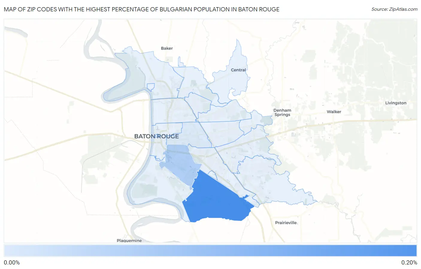 Zip Codes with the Highest Percentage of Bulgarian Population in Baton Rouge Map