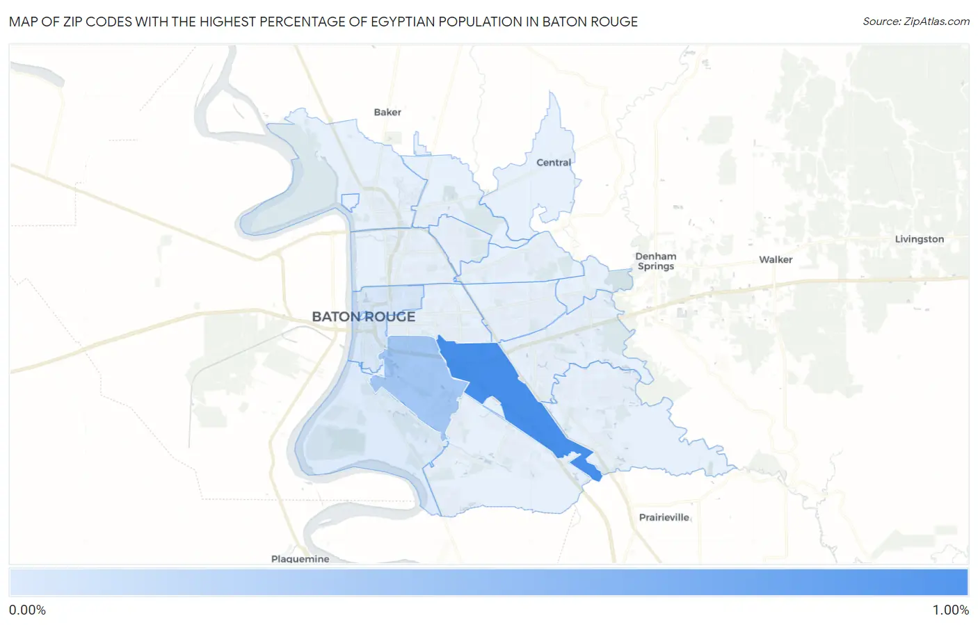 Zip Codes with the Highest Percentage of Egyptian Population in Baton Rouge Map