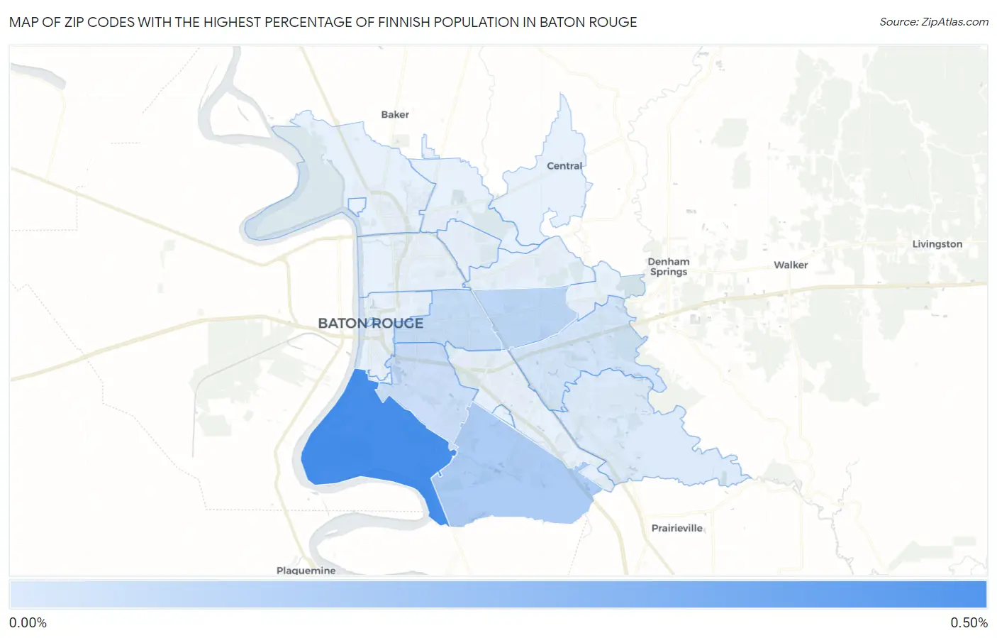 Zip Codes with the Highest Percentage of Finnish Population in Baton Rouge Map