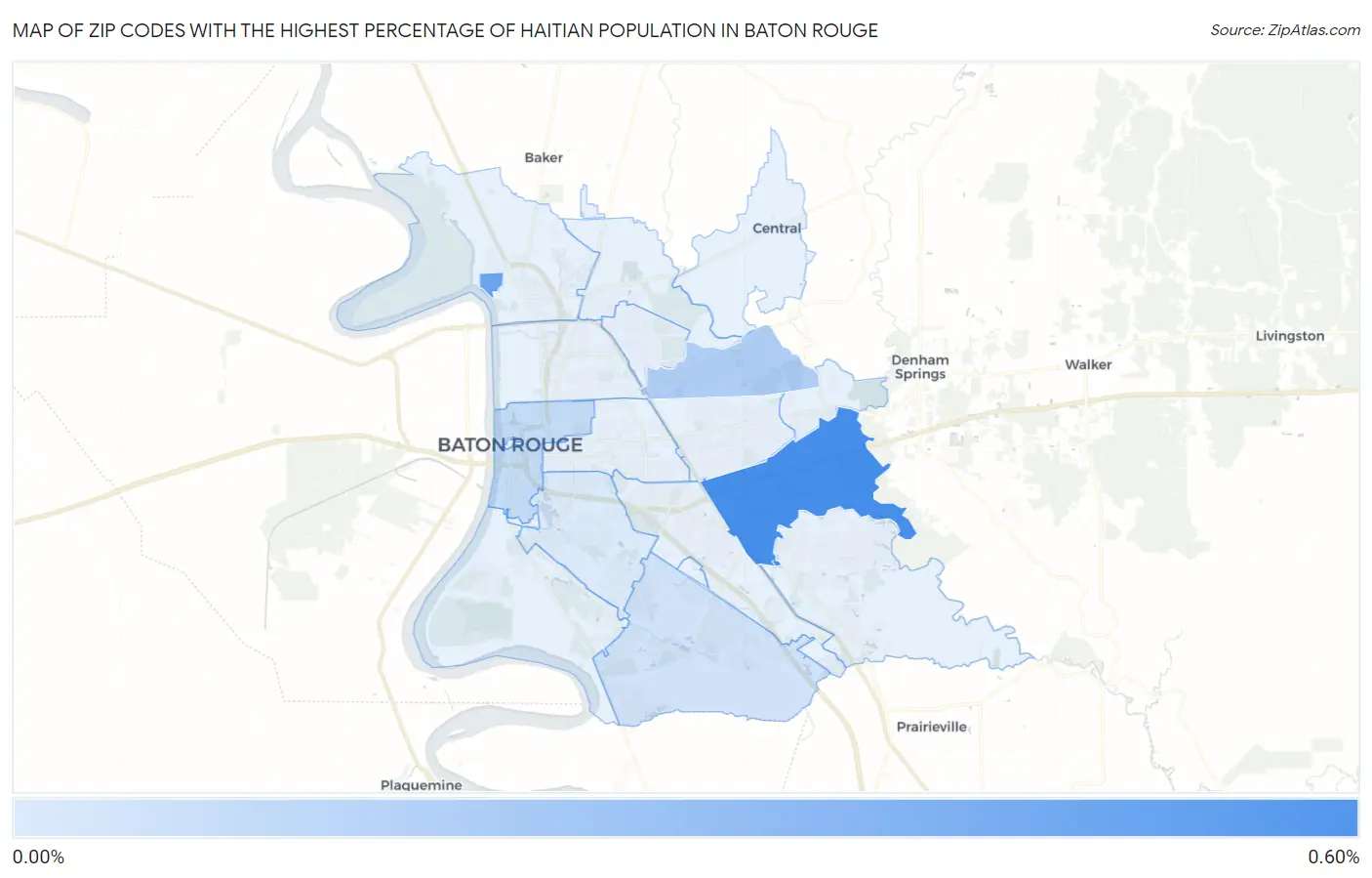 Zip Codes with the Highest Percentage of Haitian Population in Baton Rouge Map