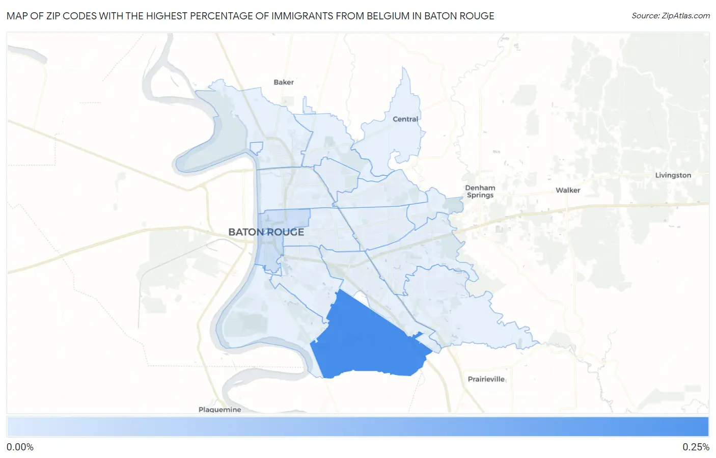 Zip Codes with the Highest Percentage of Immigrants from Belgium in Baton Rouge Map