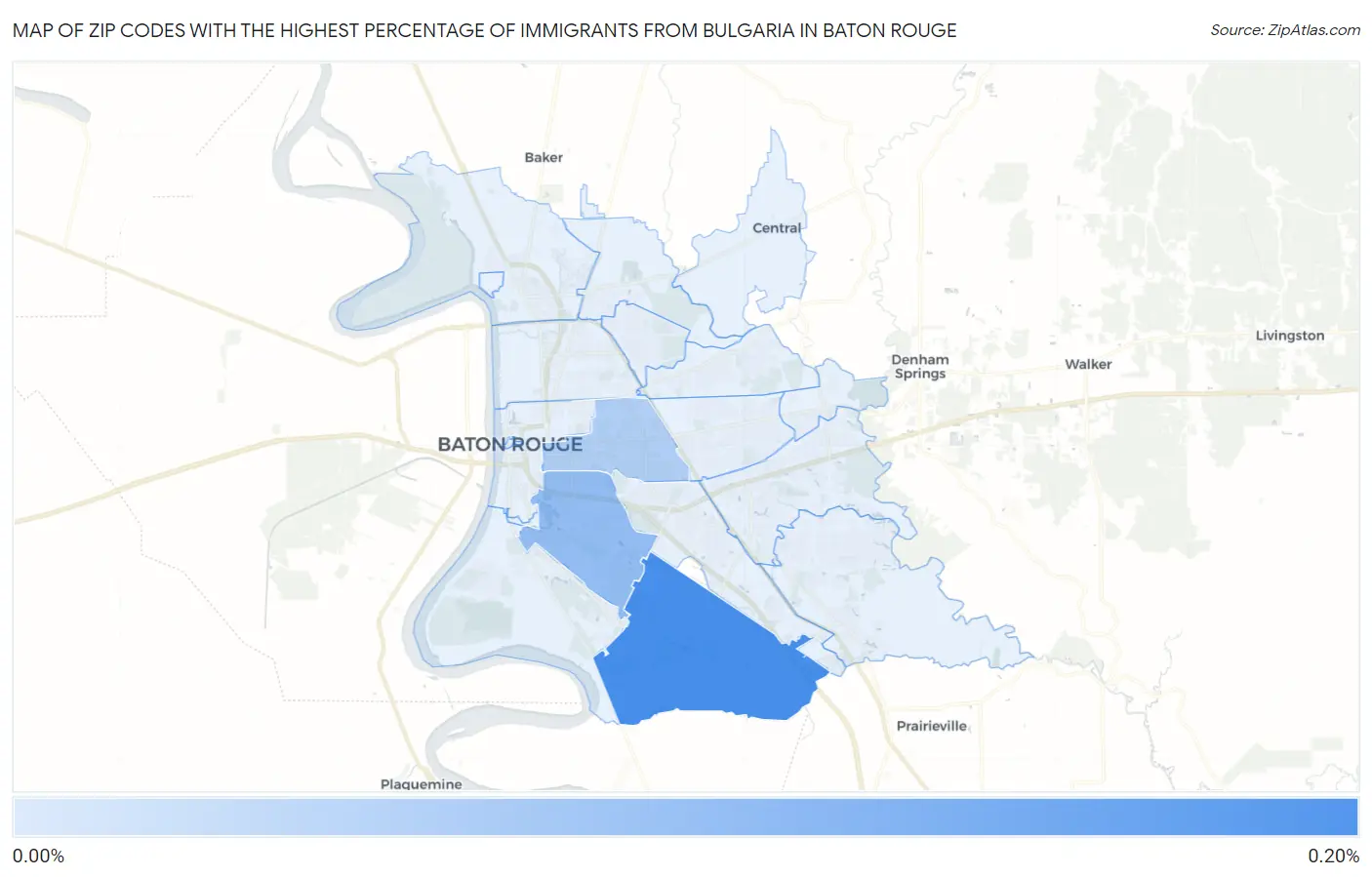 Zip Codes with the Highest Percentage of Immigrants from Bulgaria in Baton Rouge Map