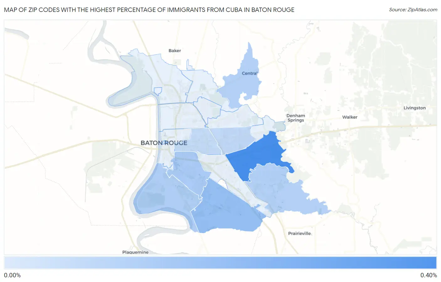 Zip Codes with the Highest Percentage of Immigrants from Cuba in Baton Rouge Map