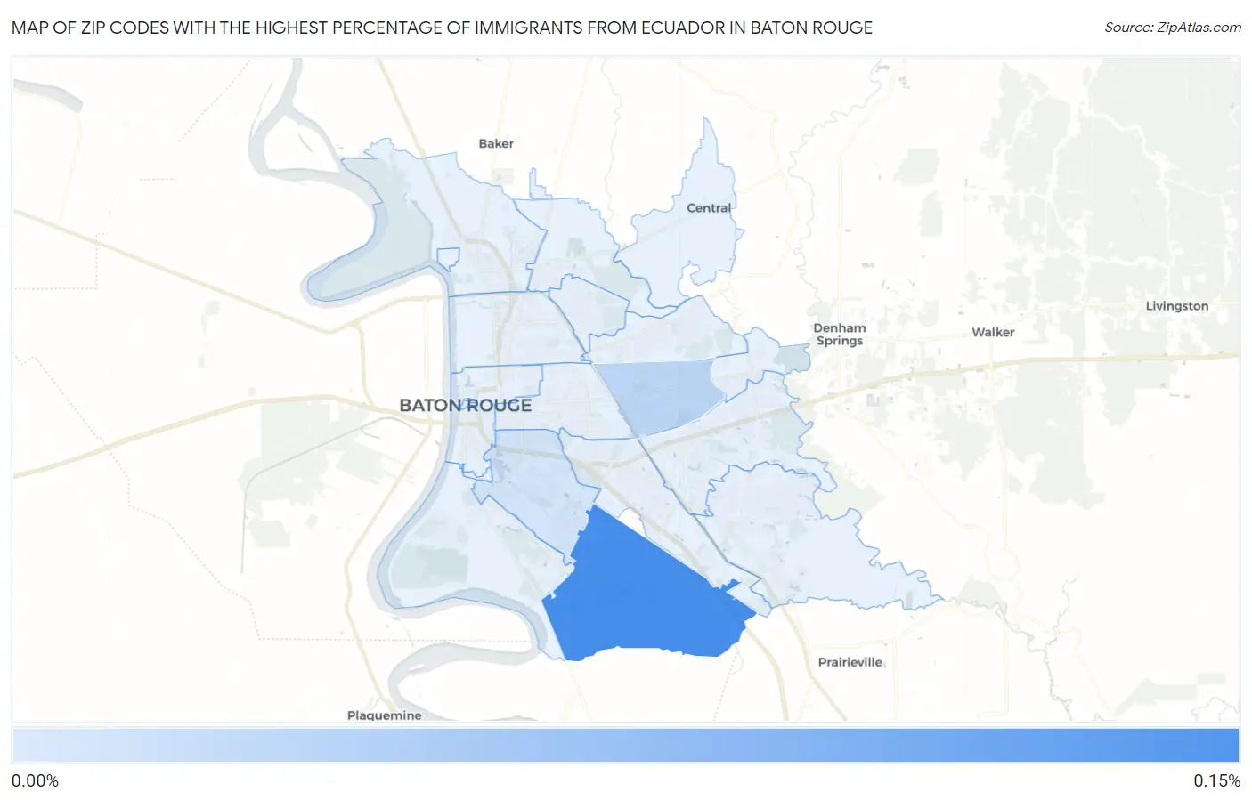 Zip Codes with the Highest Percentage of Immigrants from Ecuador in Baton Rouge Map