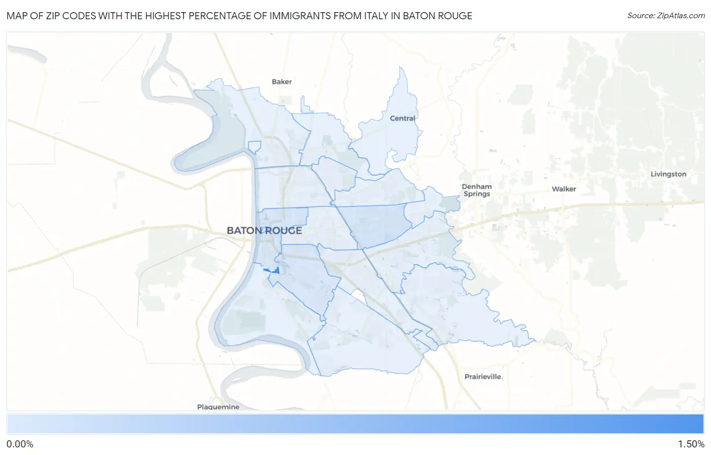 Zip Codes with the Highest Percentage of Immigrants from Italy in Baton Rouge Map