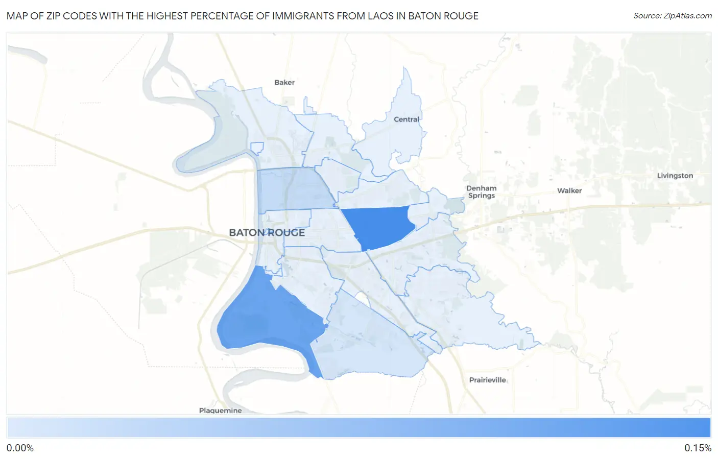 Zip Codes with the Highest Percentage of Immigrants from Laos in Baton Rouge Map