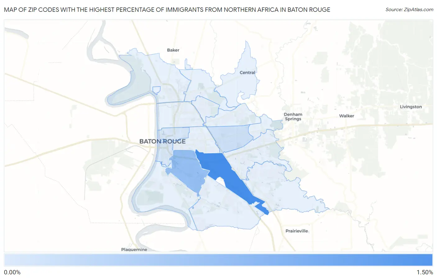 Zip Codes with the Highest Percentage of Immigrants from Northern Africa in Baton Rouge Map