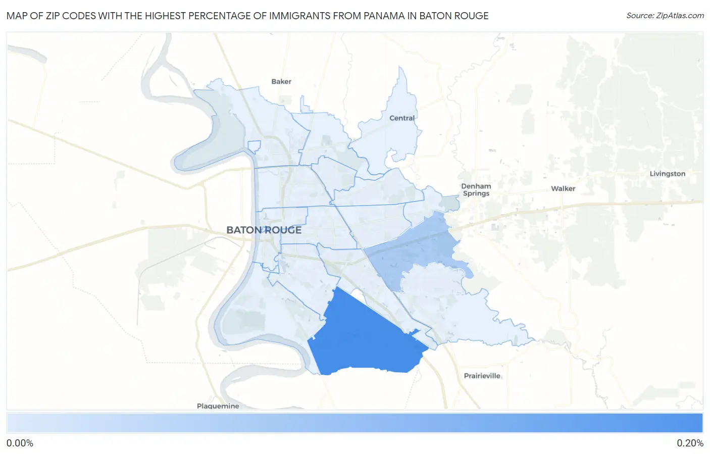 Zip Codes with the Highest Percentage of Immigrants from Panama in Baton Rouge Map